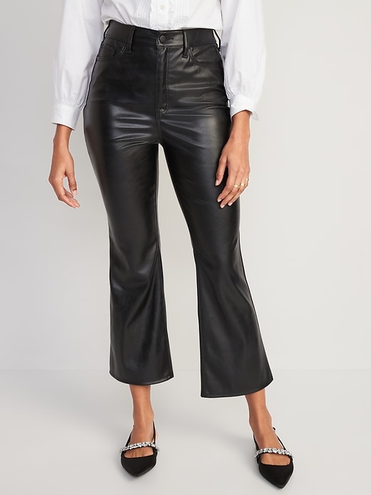 Image number 1 showing, Higher High-Waisted Faux-Leather Cropped Flare Pants for Women