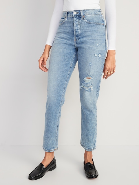 Curvy Extra High-Waisted Button-Fly Straight Jeans