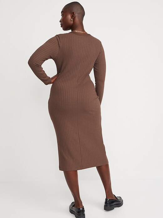 Image number 6 showing, Fitted Rib-Knit Midi Button-Front Dress