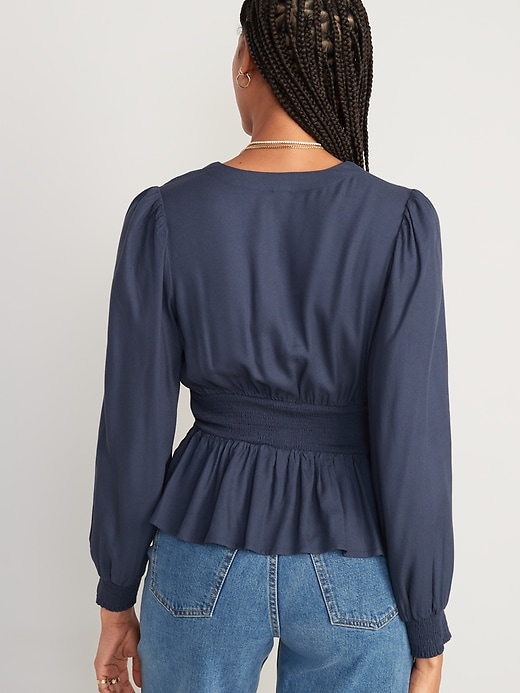 Image number 2 showing, Waist-Defined Smocked Tie-Front Blouse