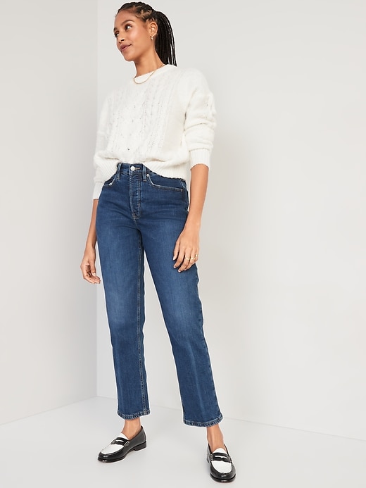 Image number 3 showing, Curvy Extra High-Waisted Button-Fly Sky-Hi Straight Jeans for Women