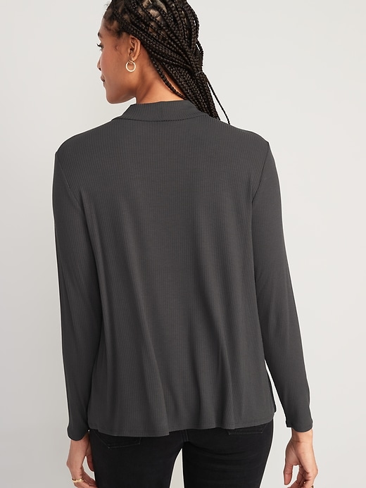 Image number 2 showing, Luxe Mock-Neck Rib-Knit Swing T-Shirt