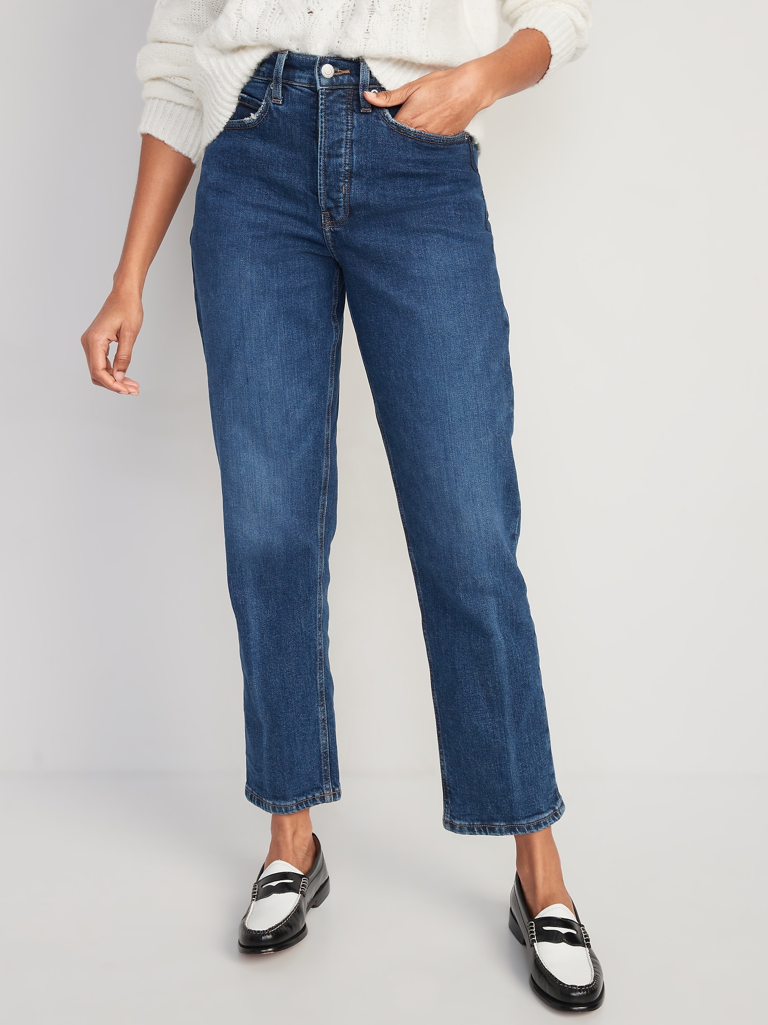 Curvy Extra High-Waisted Button-Fly Sky-Hi Straight Jeans for Old Navy