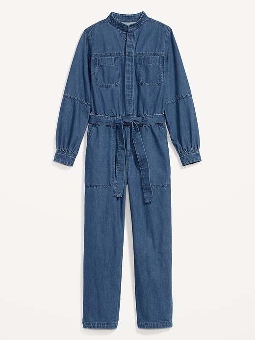 Image number 4 showing, Collarless Jean Utility Jumpsuit for Women
