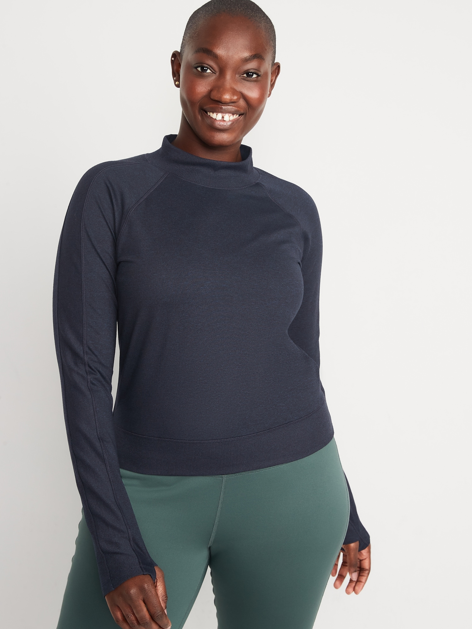 CozeCore Mock-Neck Cropped Rib-Paneled Top | Old Navy