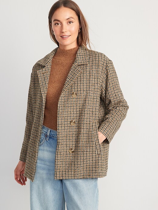 Image number 1 showing, Soft-Brushed Houndstooth Plaid Button-Front Car Coat for Women