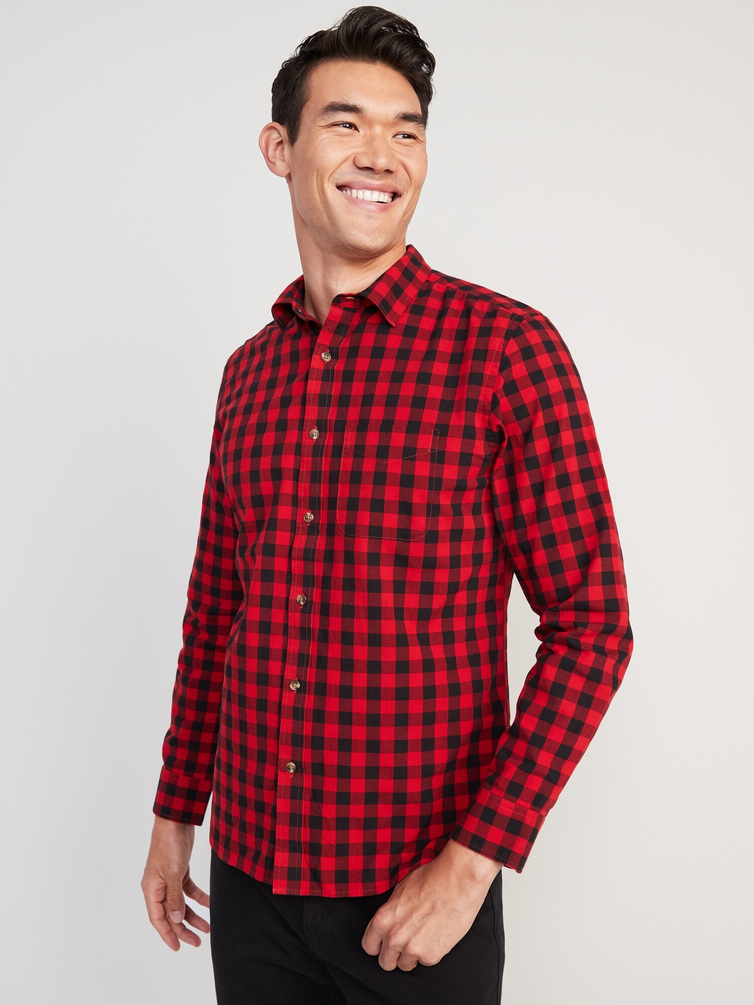 Old Navy Slim-Fit Built-In Flex Everyday Shirt for Men red. 1