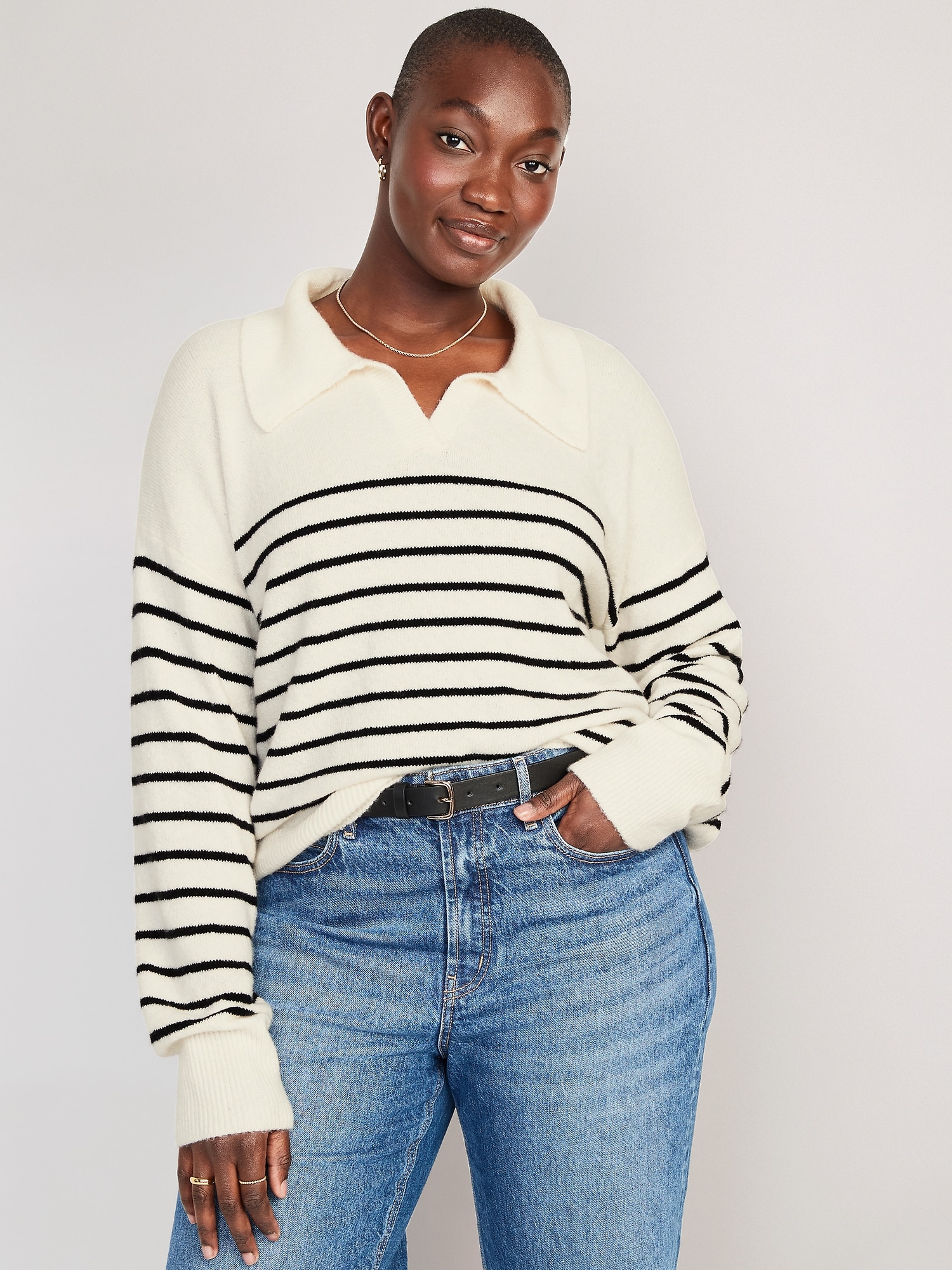 Striped Cozy Collared Sweater for Women