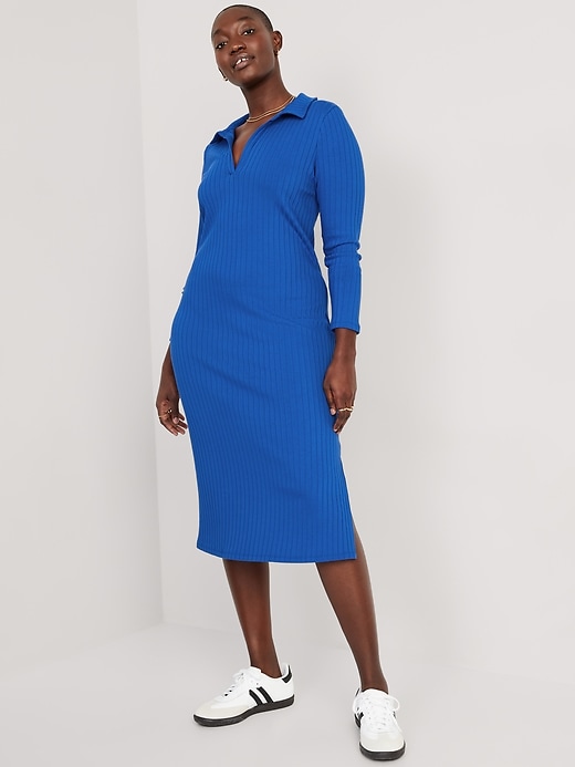 Fitted Rib-Knit Midi Polo Dress | Old Navy