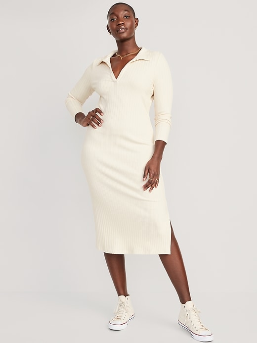 Image number 5 showing, Fitted Rib-Knit Midi Polo Dress
