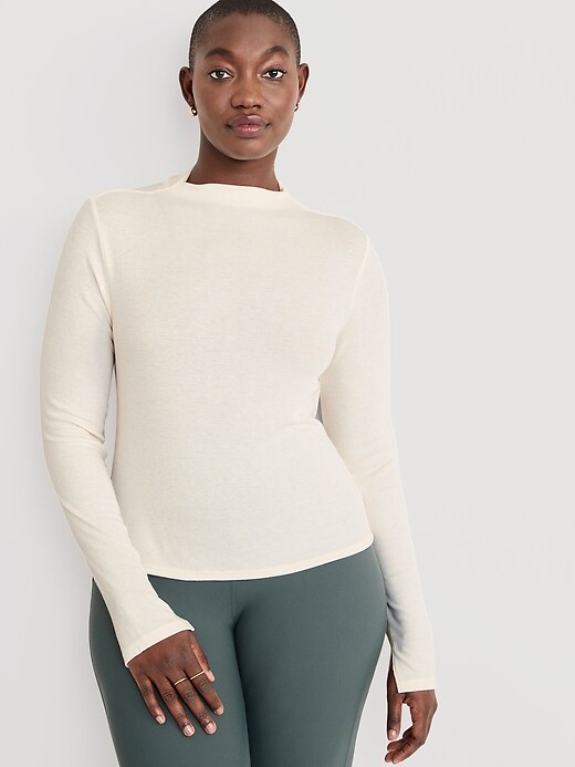 Reversible UltraLite Mock-Neck Rib-Knit Ruched Top | Old Navy