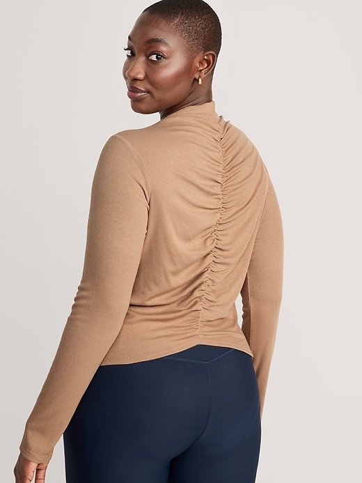 Reversible UltraLite Mock-Neck Rib-Knit Ruched Top | Old Navy