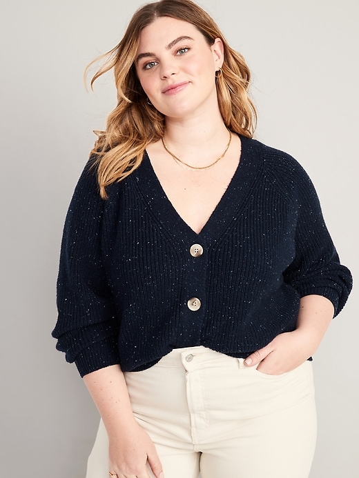 Image number 7 showing, Speckled Shaker-Stitch Cardigan Sweater for Women