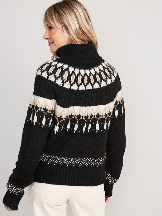 Image number 2 showing, Cozy Fair Isle Cable-Knit Turtleneck Sweater for Women
