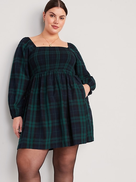 Fit & Flare Plaid Smocked Cutout Seersucker Mini Dress | Old Navy