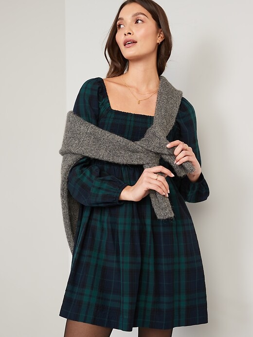 Fit & Flare Plaid Smocked Cutout Seersucker Mini Dress | Old Navy
