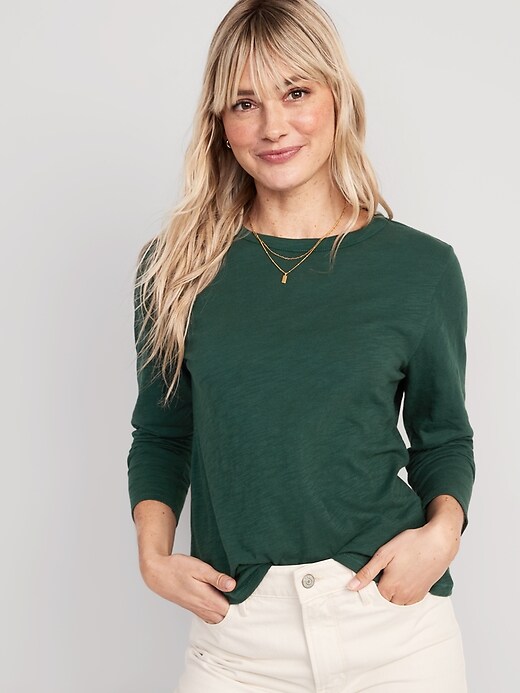 Image number 1 showing, EveryWear Slub-Knit Long-Sleeved T-Shirt for Women