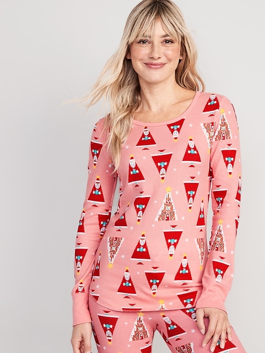Image number 1 showing, Printed Thermal-Knit Long-Sleeve Pajama Top for Women