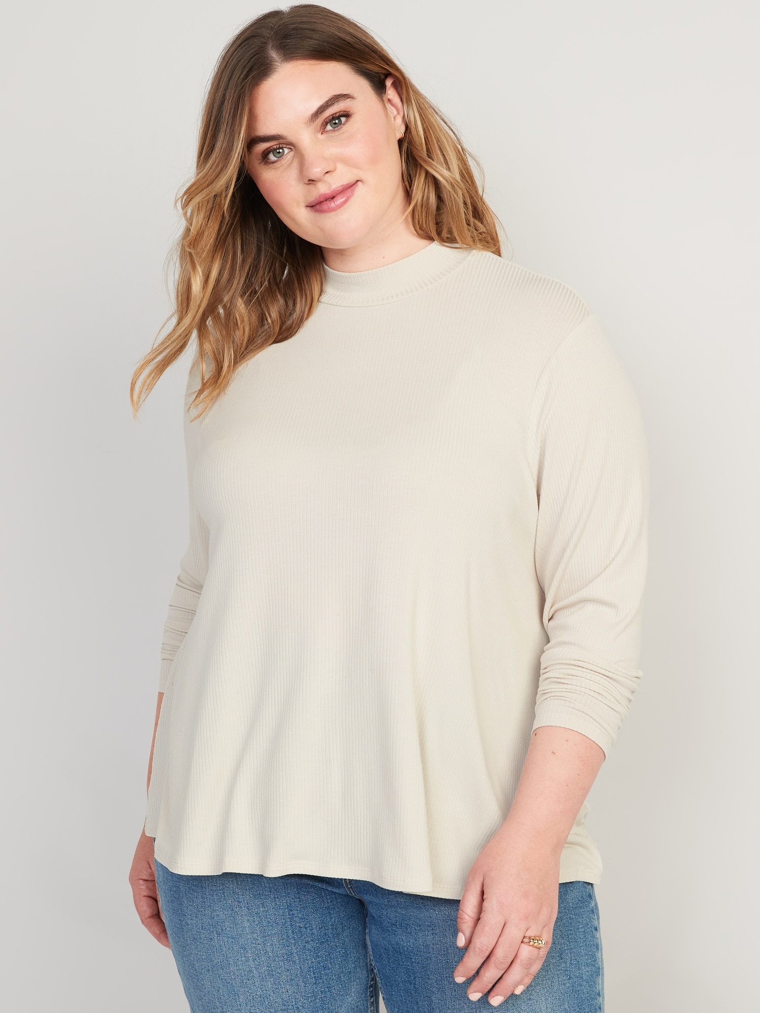 Luxe Mock-Neck Rib-Knit Swing T-Shirt | Old Navy