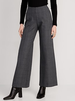 High-Waisted Plaid Pull-On Pixie Wide-Leg Pants for Women