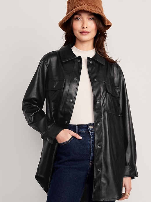 Image number 1 showing, Faux-Leather Shacket for Women