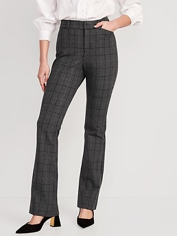 Plaid Flare Pants Women Vintage 80s Checkered Pants Lightweight