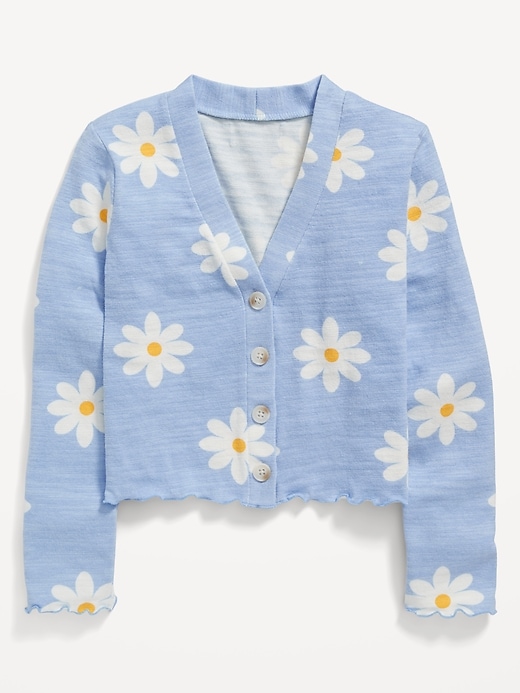 Cozy Slub-Knit Printed Button-Front Cardigan Sweater for Girls