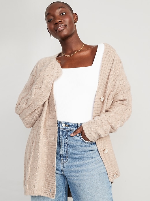 Image number 5 showing, Oversized Chunky Cable-Knit Cardigan Sweater for Women