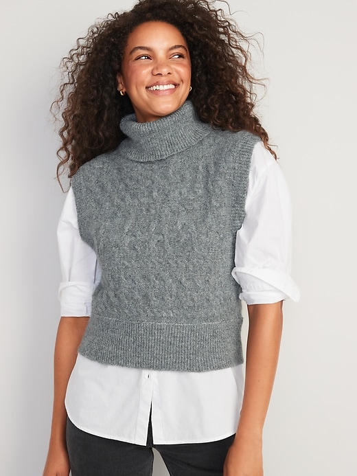 Sleeveless Cropped Cable Knit Turtleneck Sweater Old Navy