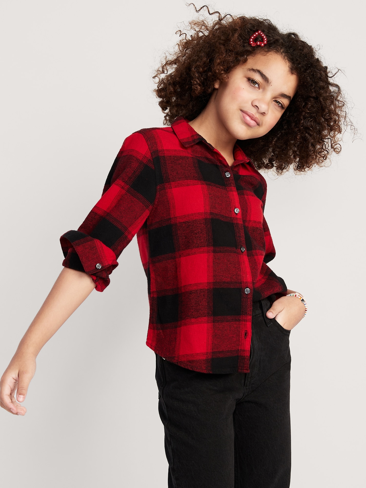Old Navy - Cozy Long-Sleeve Button-Front Plaid Shirt for Girls multi