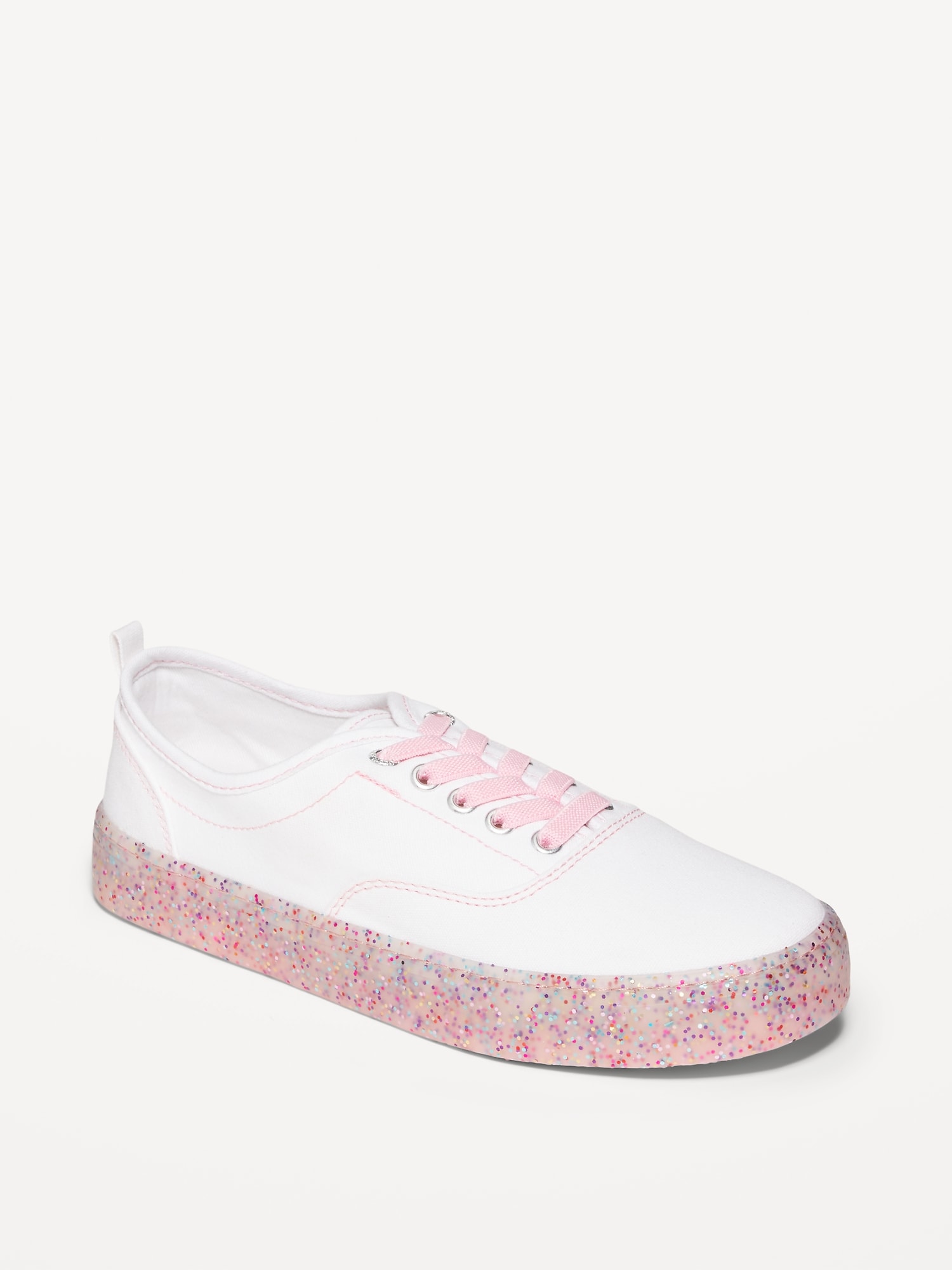 Old Navy Elastic-Lace Canvas Glitter-Jelly Sneakers for Girls white. 1