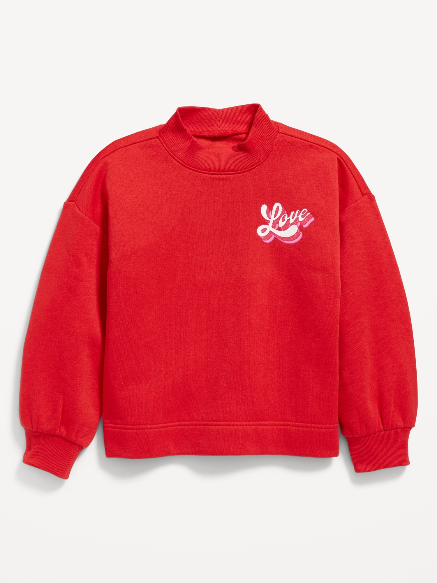 Old Navy Mock-Neck Graphic Cocoon Sweatshirt for Girls red. 1