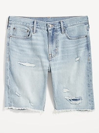 View large product image 3 of 3. Slim Ripped Cut-Off Jean Shorts -- 9-inch inseam