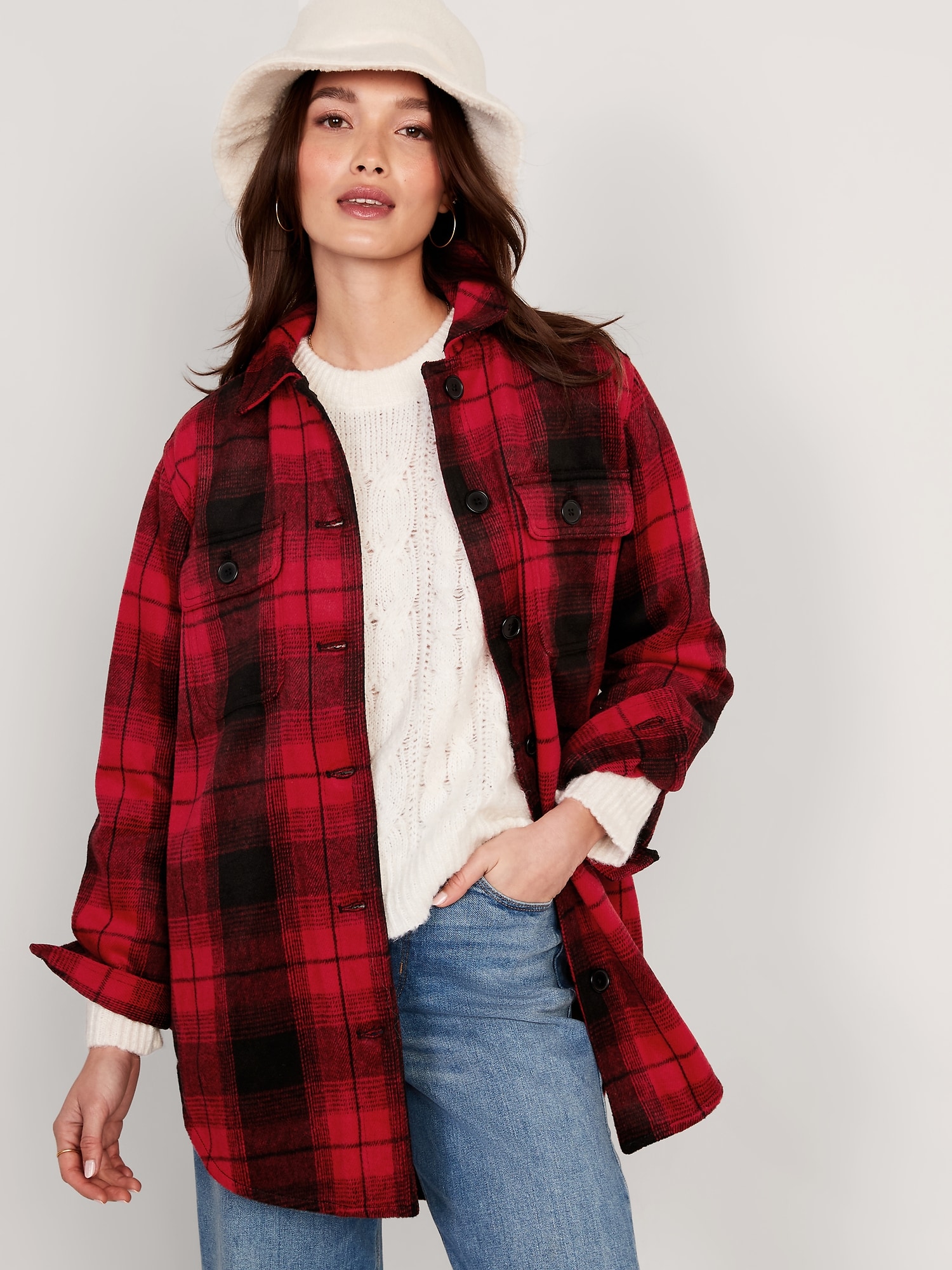 Plaid Soft-Brushed Utility Shacket for Women | Old Navy