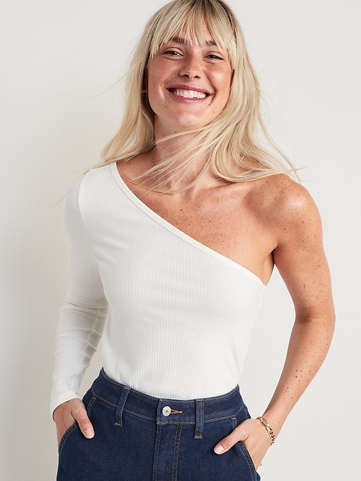 Image number 1 showing, One-Shoulder Rib-Knit Top for Women