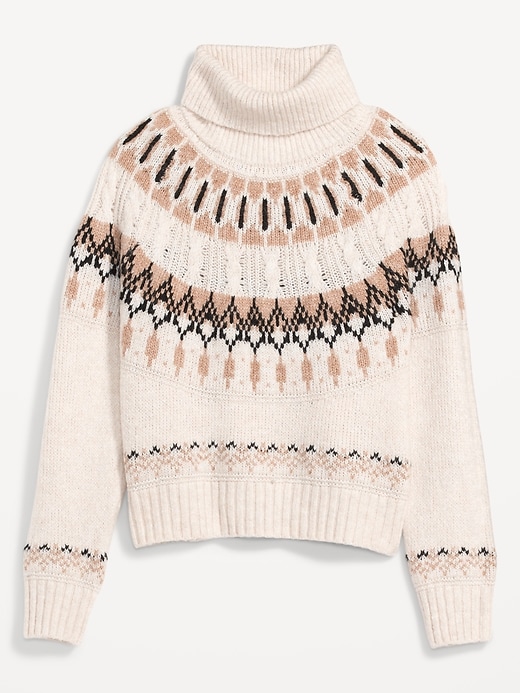 Image number 4 showing, Cozy Fair Isle Cable-Knit Turtleneck Sweater for Women