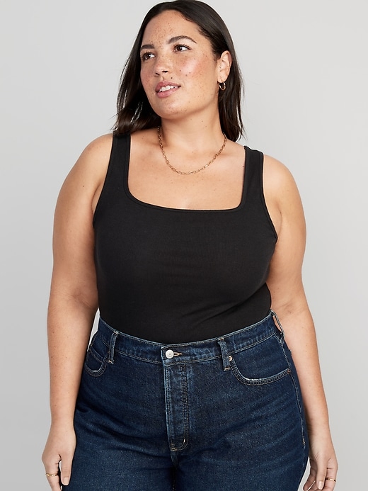 Image number 7 showing, Fitted Square-Neck Ultra-Cropped Rib-Knit Tank Top