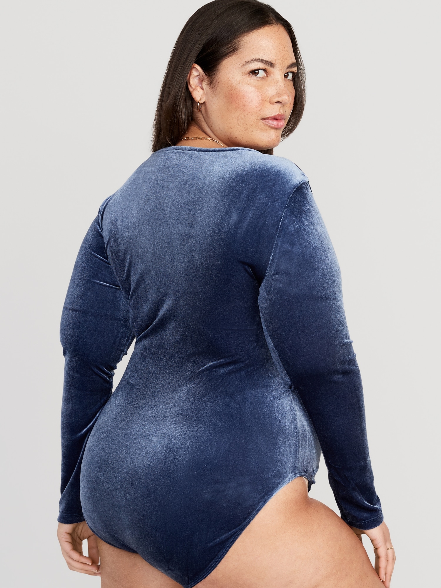 SABRINA Navy Blue Velvet Bodysuit. Blue Velvet Top. Long Sleeve Bodysuit.  Women's Bodysuit. Navy Leotard. 