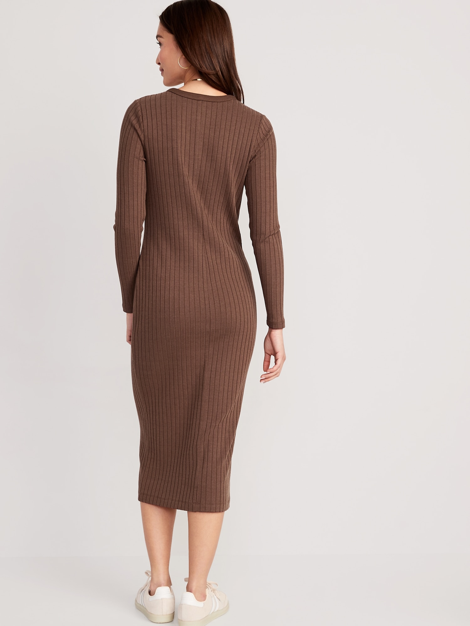Fitted Rib-Knit Midi Button-Front Dress | Old Navy