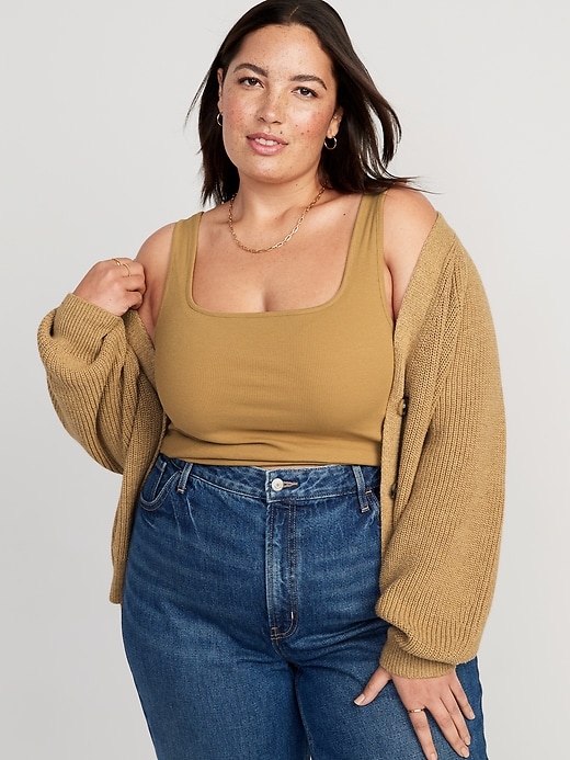 Image number 7 showing, Fitted Square-Neck Ultra-Cropped Rib-Knit Tank Top