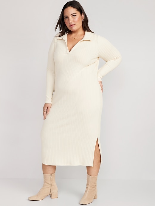 Image number 7 showing, Fitted Rib-Knit Midi Polo Dress