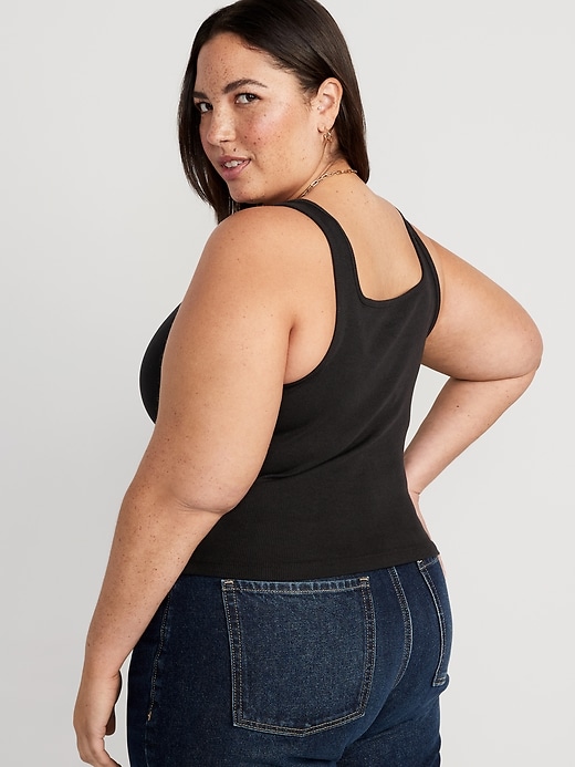 Image number 8 showing, Fitted Square-Neck Ultra-Cropped Rib-Knit Tank Top