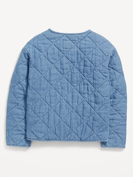 View large product image 2 of 2. Collarless Quilted Chambray Button-Front Jacket for Girls