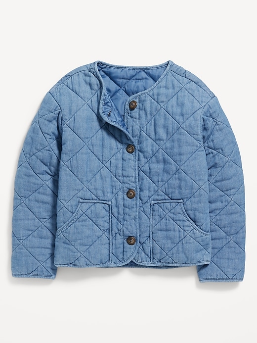 View large product image 1 of 2. Collarless Quilted Chambray Button-Front Jacket for Girls