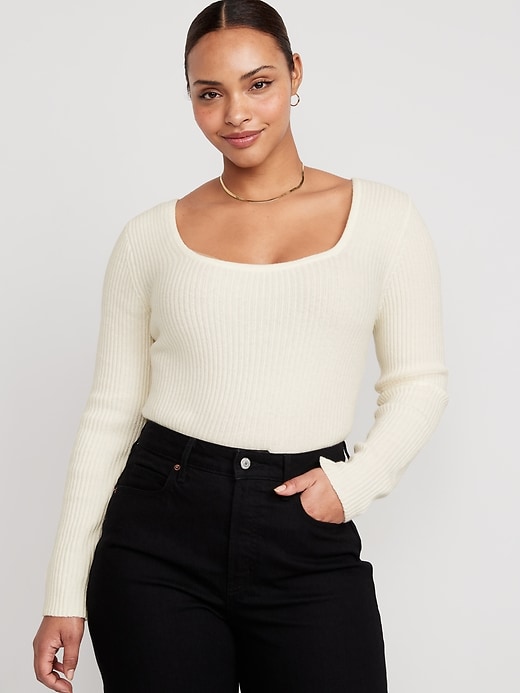Image number 5 showing, Fitted Cropped Square-Neck Rib-Knit Sweater