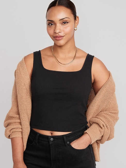 Image number 5 showing, Fitted Square-Neck Ultra-Cropped Rib-Knit Tank Top