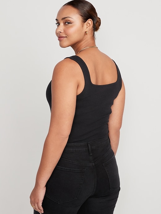 Image number 6 showing, Fitted Square-Neck Ultra-Cropped Rib-Knit Tank Top