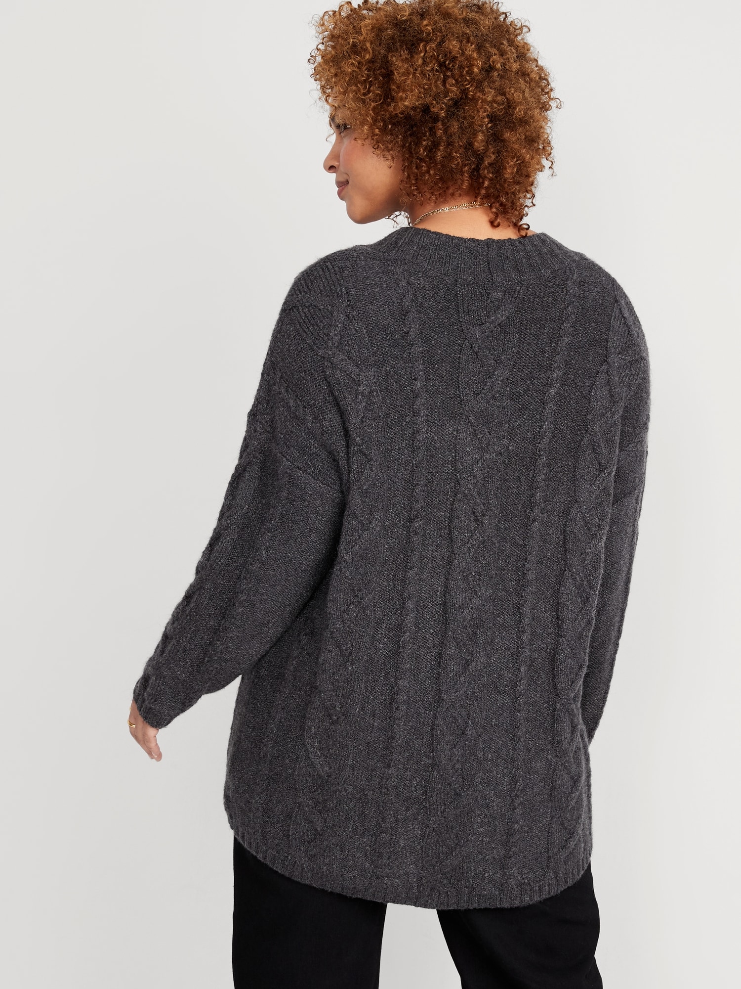 Oversized Chunky Cable-Knit Cardigan Women | Navy Old for Sweater