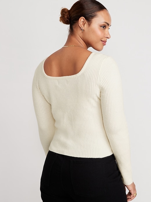 Image number 6 showing, Fitted Cropped Square-Neck Rib-Knit Sweater