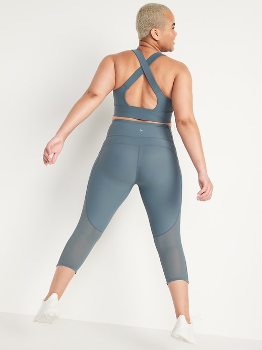 Image number 6 showing, High-Waisted PowerSoft Mesh-Panel Crop Leggings